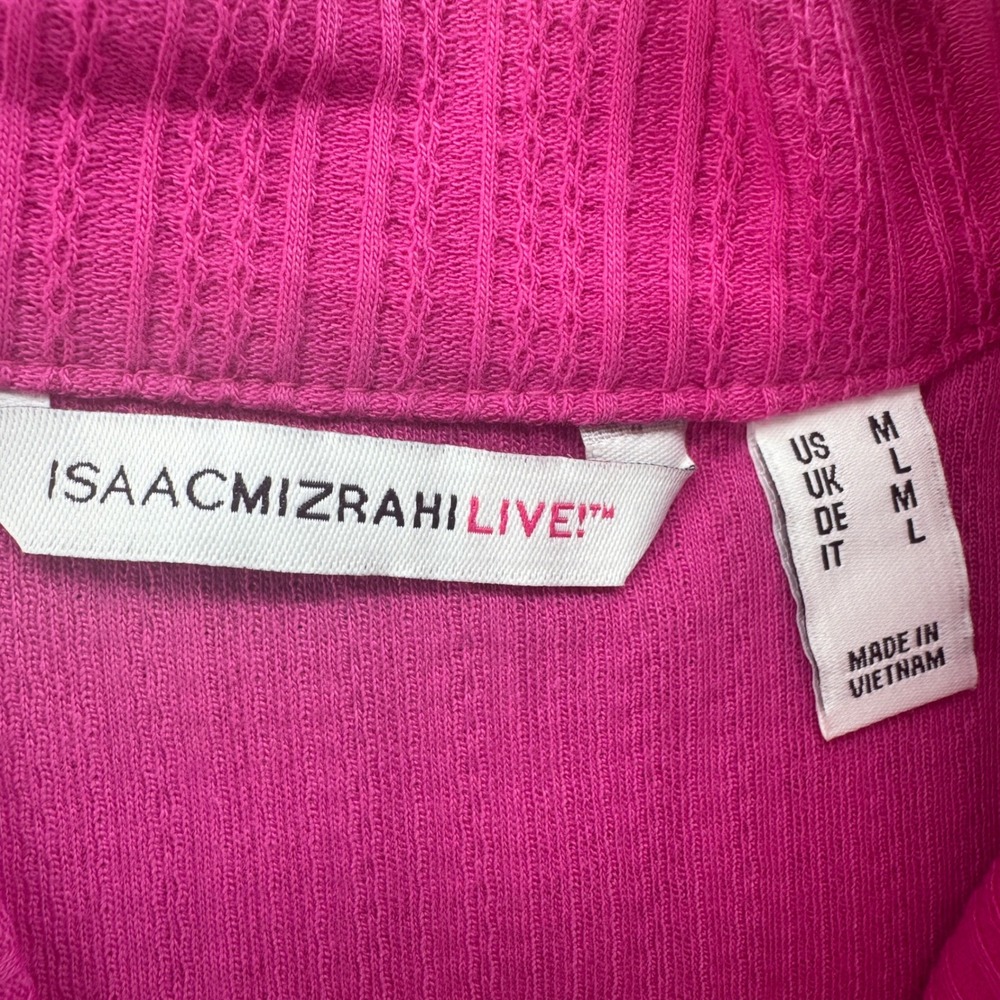 NWOT Isaac Mizrahi Live Pink Textured Knit Open Front Cardigan 3/4 Sleeve M - Picture 3 of 8